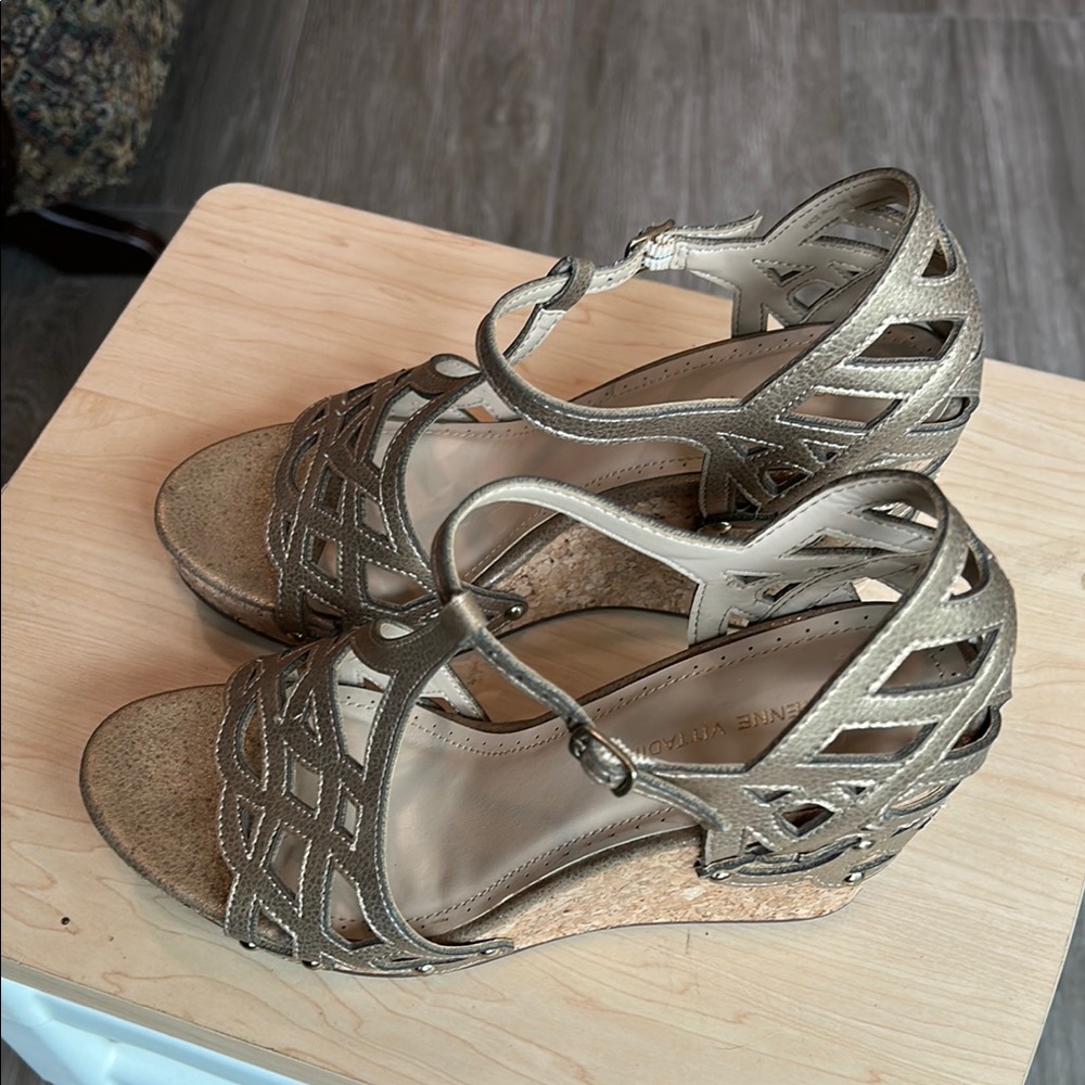 Adrienne Vittadini Gold Strappy Wedge Sandals